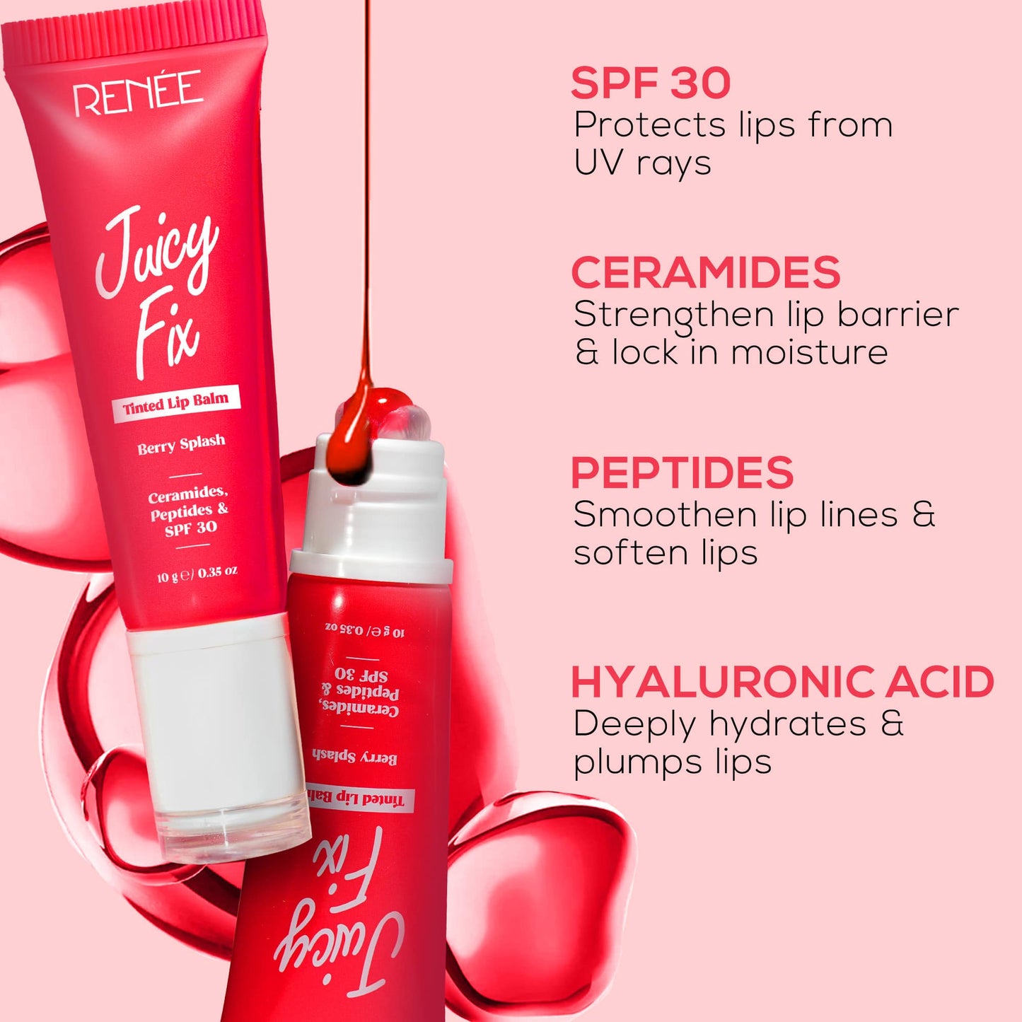 RENEE Juicy Fix Tinted Lip Balm With SPF 30, 10g