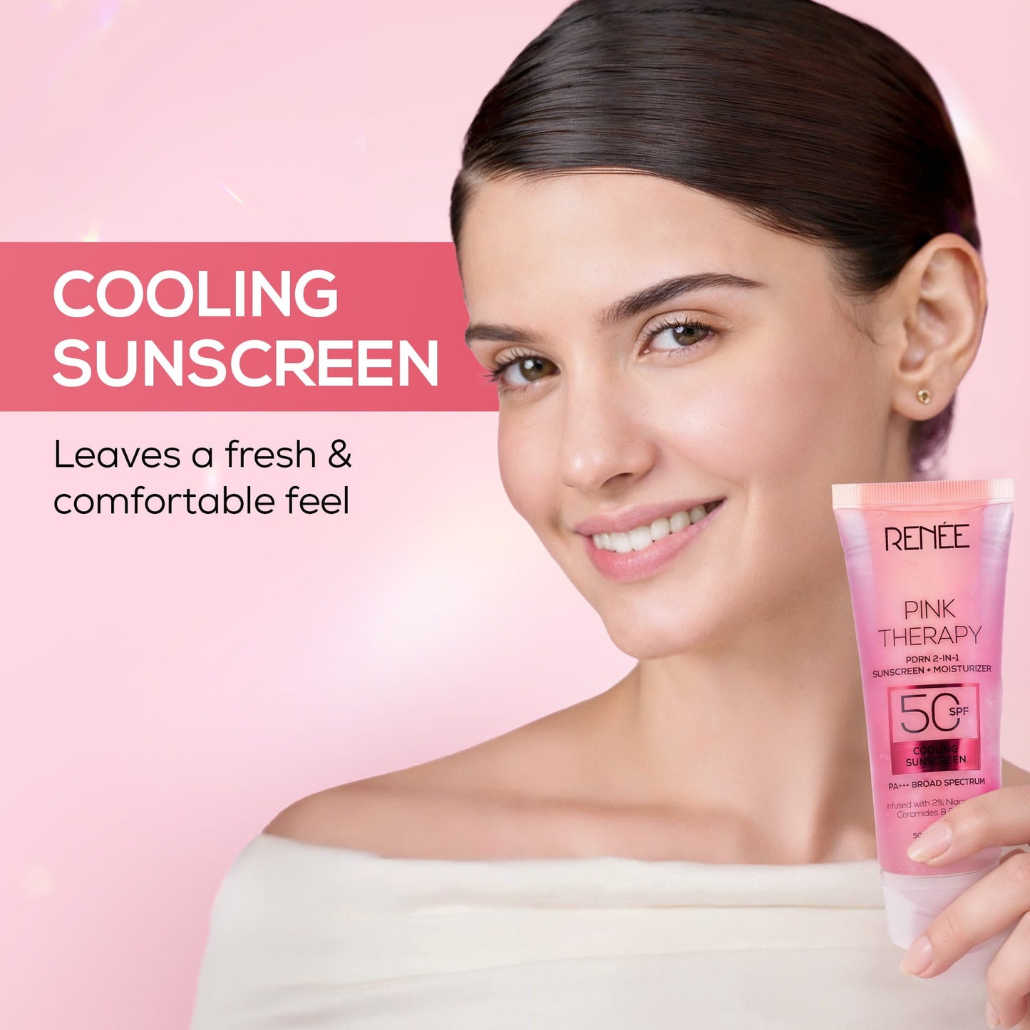 RENEE Pink Therapy PDRN 2-In-1 Sunscreen + Moisturizer | In-Vivo Tested SPF 50 PA+++ With 2% Niacinamide, Ceramides & Peptides, 50g
