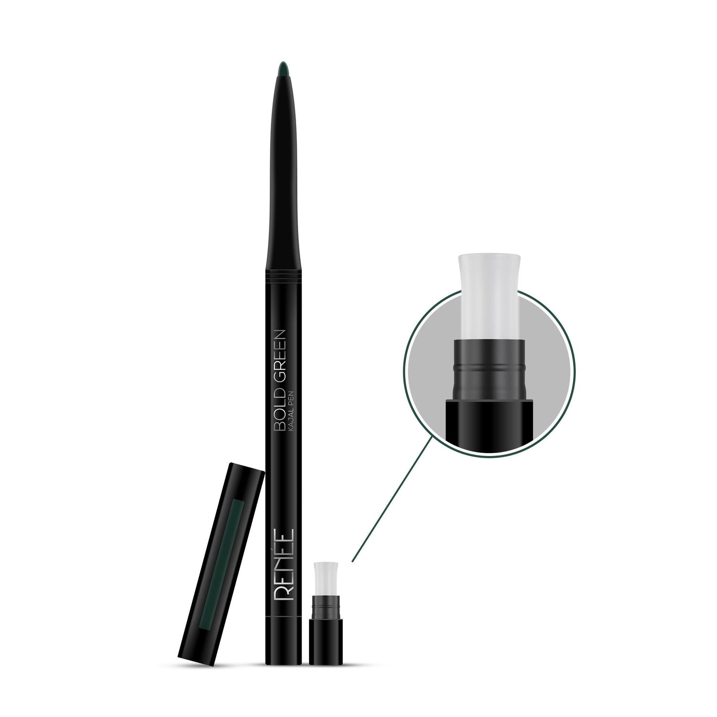 RENEE Bold Green Kajal Pen with Sharpener, 0.35g