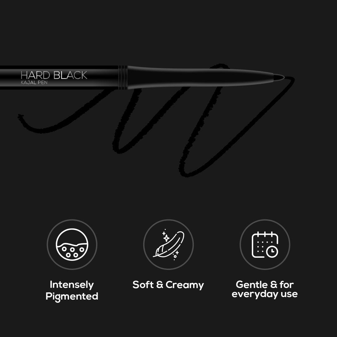 RENEE Hard Black Kajal Pen with Sharpener, 0.35 g