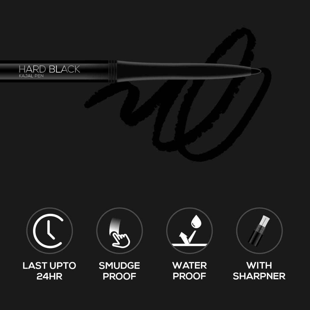 RENEE Hard Black Kajal Pen with Sharpener, 0.35 g